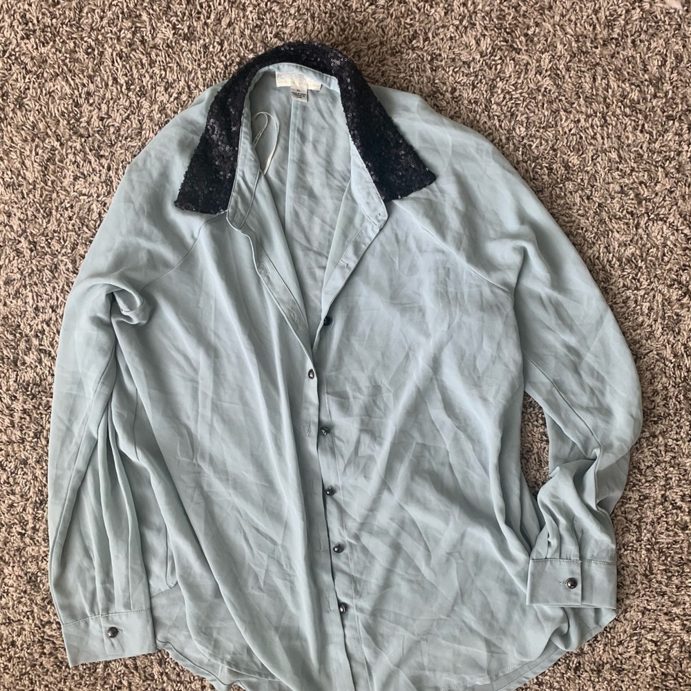 Button Down Blouse With Sequin Collar - image 1